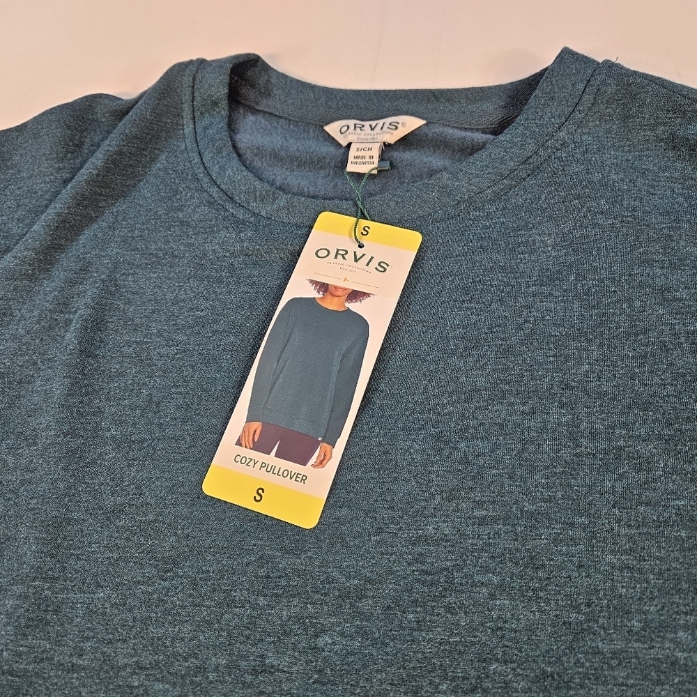 Orvis Green/Blue Crew Neck Pullover Sweater New WT Small Long Sleeve Modal Hi-Lo